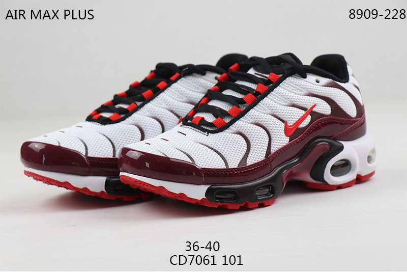 2020 Women Nike Air Max PLUS TN White Wine Red Black Shoes - Click Image to Close